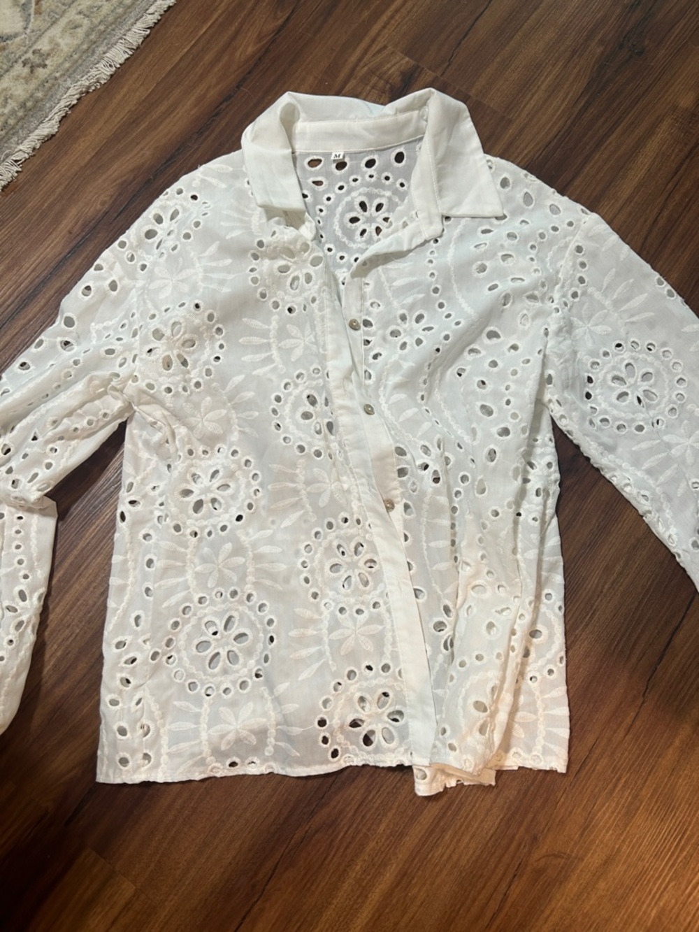 Women’s Eyelet Button-Down Shirt - White
